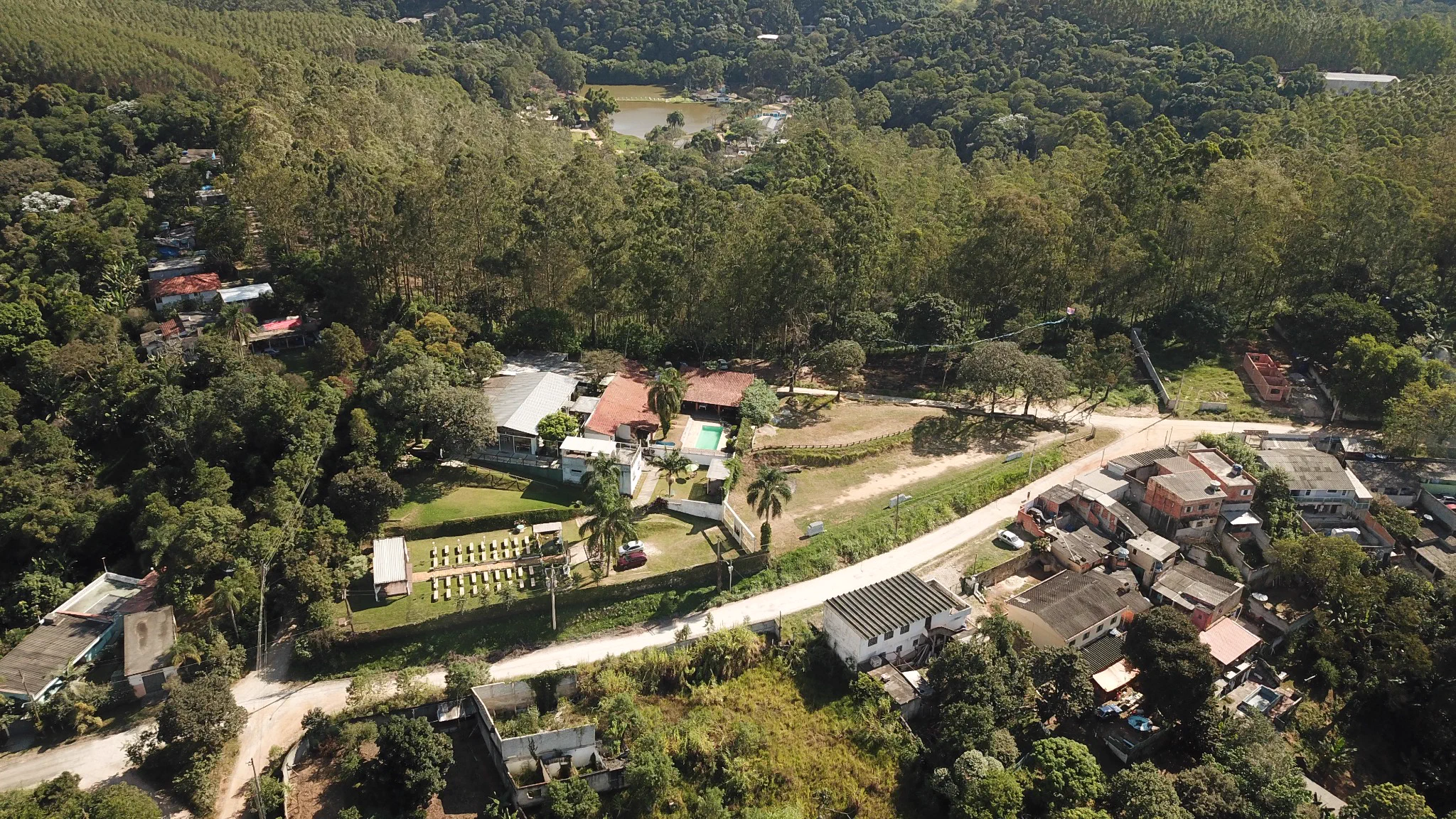 Vista aérea real da localização do Espaço Margô em Guarulhos